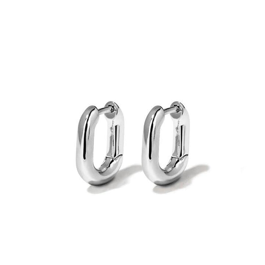 Image of Earrings. Productname: Paperclip Huggie Earrings in Sterling Silver in Silver colour by brand - Bevilles