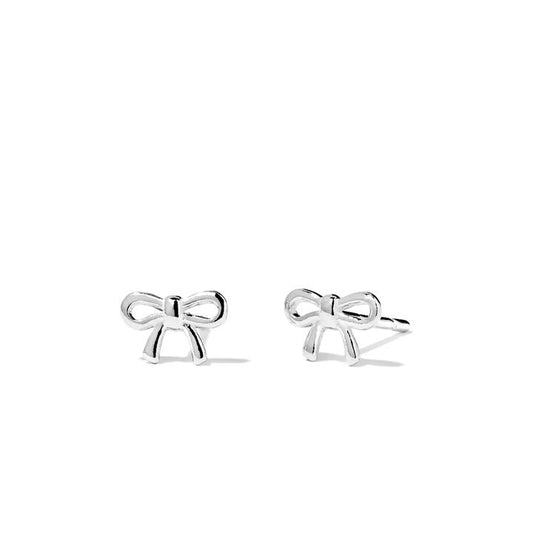 Image of Earrings. Productname: Ribbon Bow Stud Earrings in Sterling Silver in Silver colour by brand - Bevilles