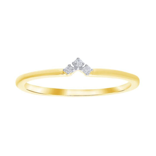 Image of Jewelry. Productname: Three Stone Contour Ring with 0.02tw of Laboratory-Grown Diamonds in 9kt Yellow Gold in Diamond colour by brand - Bevilles