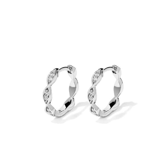 Image of Earrings. Productname: Twist Huggie Earrings with 0.10tw of Laboratory-Grown Diamonds in Sterling Silver and Platinum in Diamond colour by brand - Bevilles