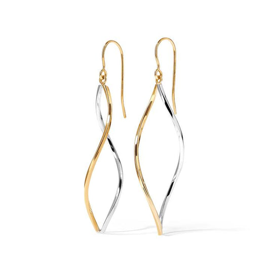 Image of Earrings. Productname: Two-Tone Twist Drop Earrings in 9kt Yellow and White Gold in Gold colour by brand - Bevilles