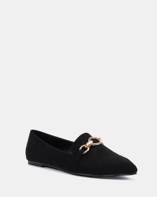 Image of Flats. Productname: Calliope Black Suede Vegan Flats in Black colour by brand - Novo