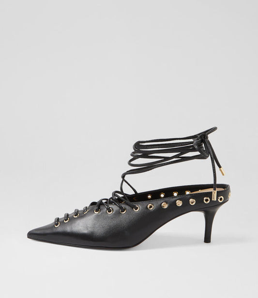 Image of Heels. Productname: Lanni Black Leather Pump Heels in BLACK colour by brand - MOLLINI