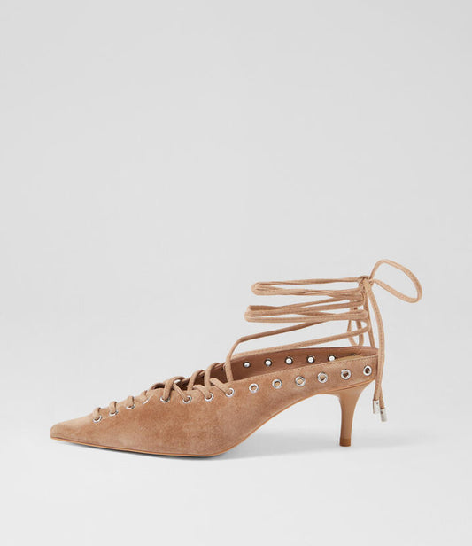 Image of Heels. Productname: Lanni Camel Suede Pump Heels in CAMEL colour by brand - MOLLINI