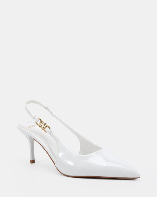 Image of Footwear. Productname: Inara: White Patent - Women's Court - Low Heel in White colour by brand - Novo