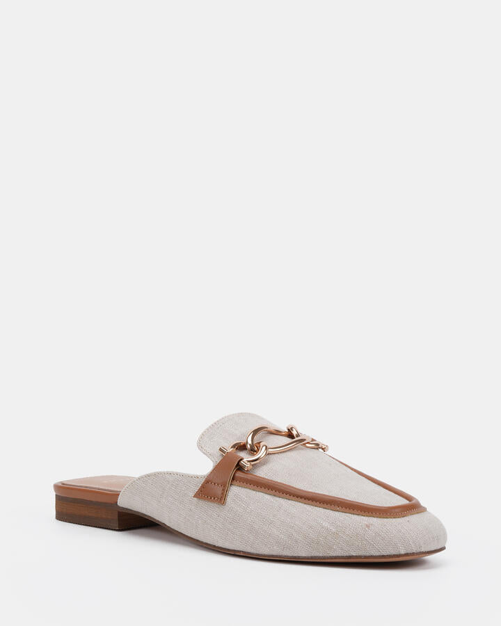Image of Flats. Productname: Carletta Caramel Linen Vegan Flats in Caramel Linen colour by brand - Novo