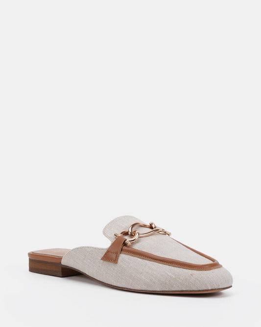 Image of Flats. Productname: Carletta Caramel Linen Vegan Flats in Caramel Linen colour by brand - Novo