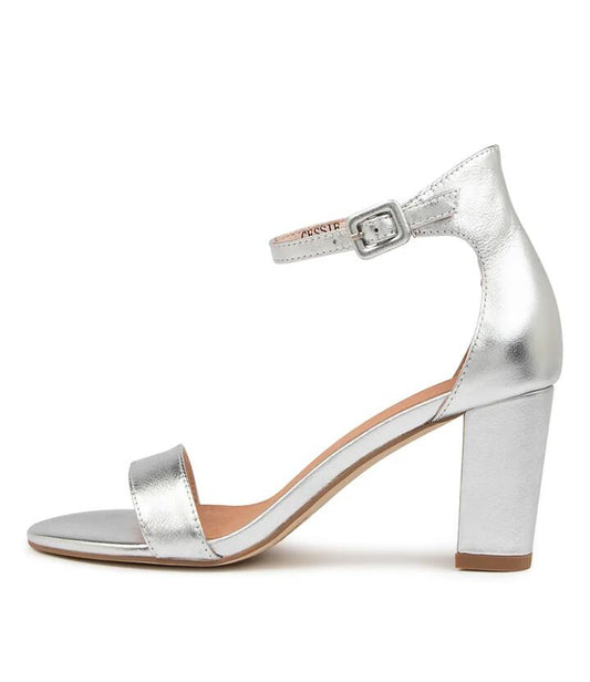 Image of Sandals. Productname: Gessie Silver Leather Heel Sandals in SILVER colour by brand - MOLLINI