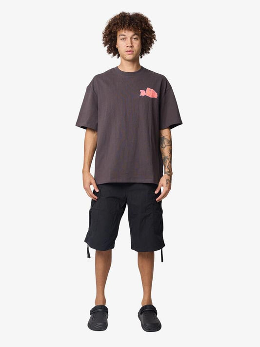 Image of a model wearing Tops. Productname: Deus Snoozin Tee in Anthracite colour by brand - Deus