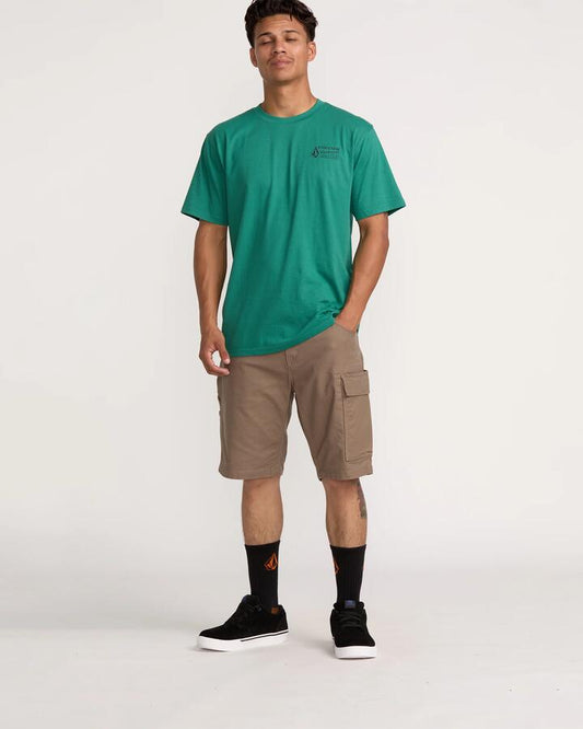 Image of a model wearing Shorts. Product name - Volcom Mens Caliper Ii Carpenter Shorts Brindle in Brindle colour by brand - Volcom