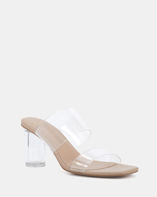 Image of Heels. Productname: Vaundy: Clear - Women's Strappy - Low Heel in Beige colour by brand - Novo