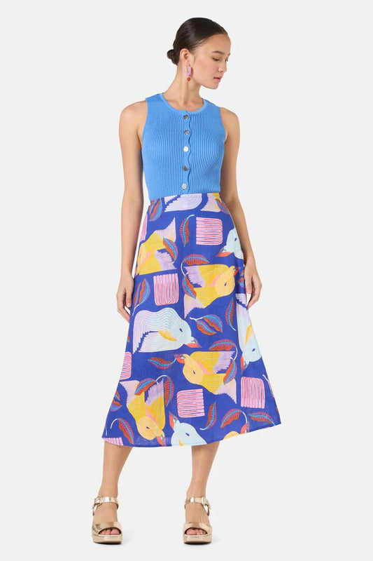 Image of a model wearing Skirts. Productname: Past Lover Linen Print Skirt in Print colour by brand - Gorman