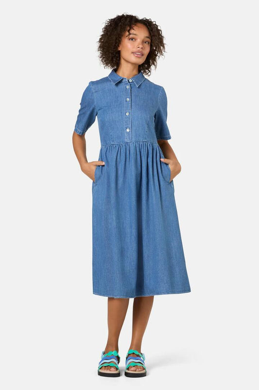 Image of Dresses. Productname: Chantelle Chambray Dress in Mid Blue colour by brand - Gorman