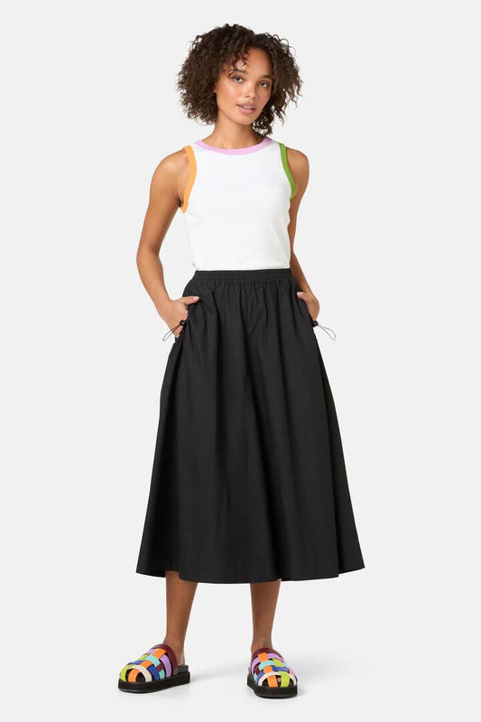 Image of a model wearing Skirts. Productname: Basic Toggle Skort in Black colour by brand - Gorman