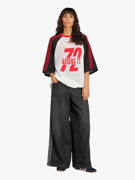 Image of a model wearing Denim. Productname: Adidas Denim Wide Pant in Black colour by brand - Adidas