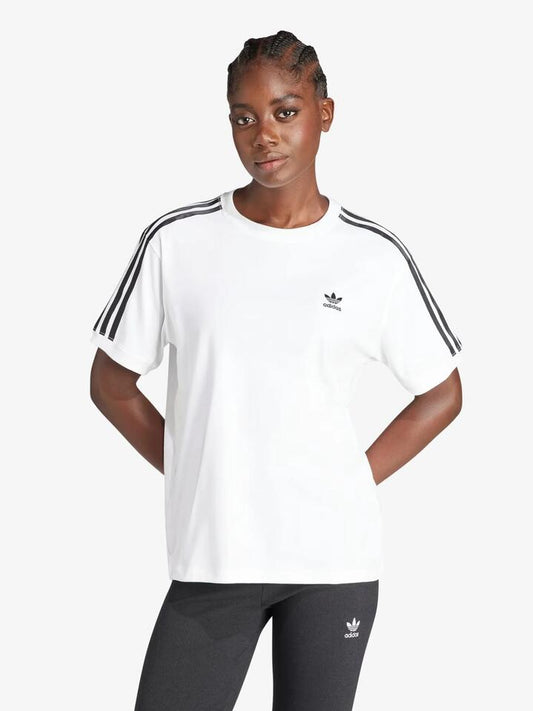 Image of a model wearing Tops. Productname: Adidas 3 Stripe T-Shirt in White colour by brand - Adidas