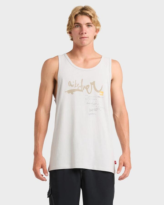 Image of a model wearing Tops. Product name - Quiksilver Mens Impaired Ii Tank Top Grey Violet in Grey Violet colour by brand - Quiksilver