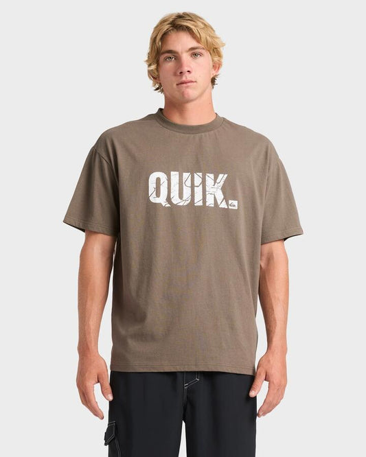 Image of a model wearing Tops. Productname: Quiksilver Mens Basement T-Shirt Major Brown - in Major Brown colour by brand - Quiksilver