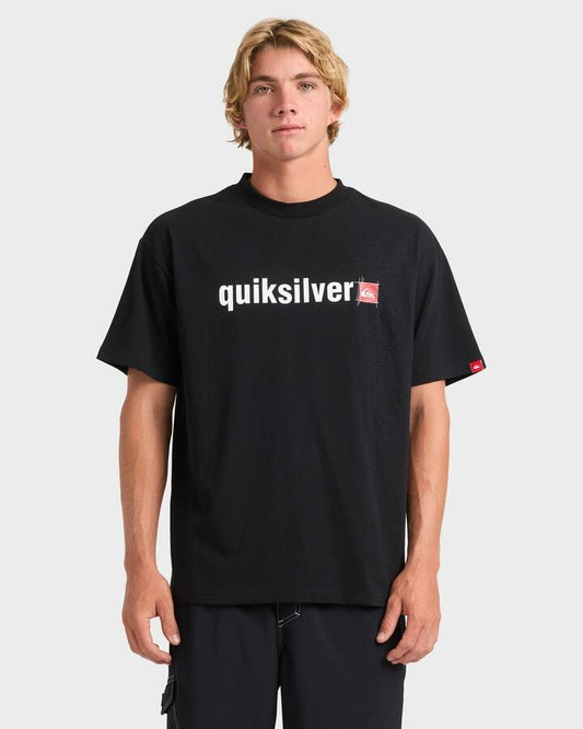 Image of a model wearing Tops. Productname: Quiksilver Mens Module T-Shirt Black - in Black colour by brand - Quiksilver