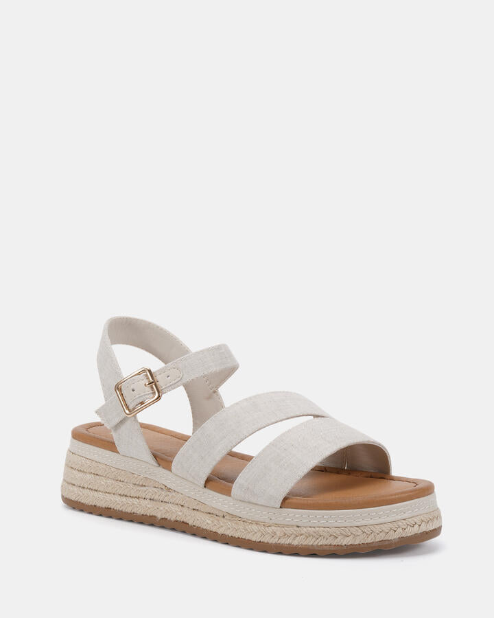 Image of Flats. Productname: Theia: Linen - Women's Strappy - Flat in Neutral colour by brand - Novo