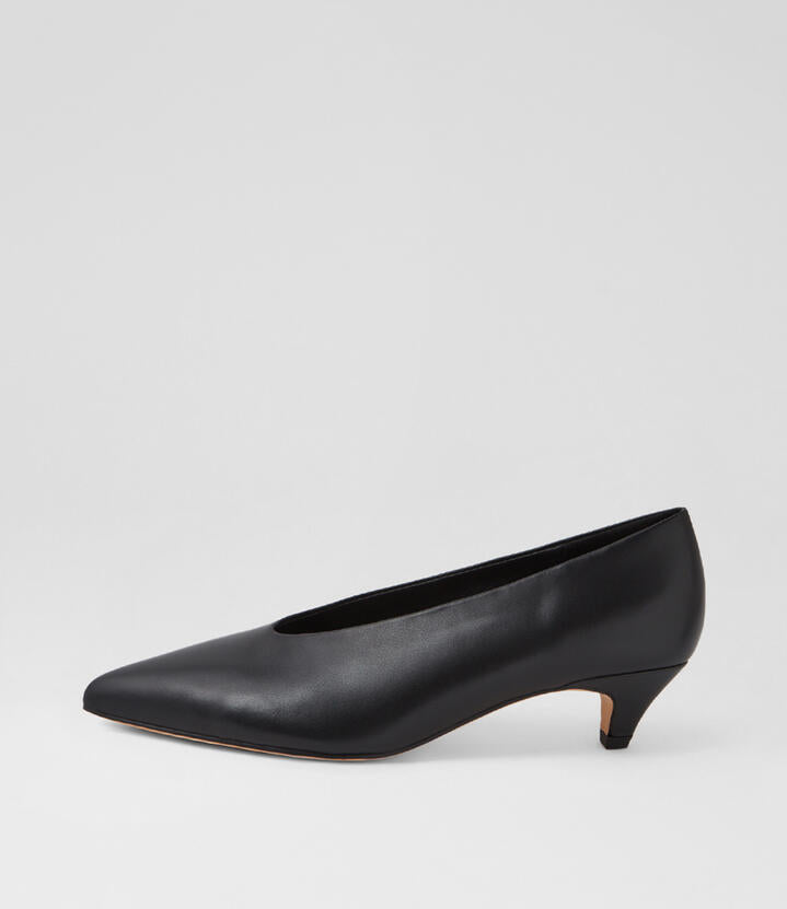Image of Heels. Productname: Cobra Black Leather Pump Heels in Black colour by brand - MOLLINI