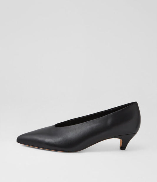 Image of Heels. Productname: Cobra Black Leather Pump Heels in Black colour by brand - MOLLINI