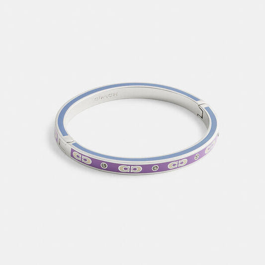 Image of Jewelry. Productname: Kissing Signature Enamel Hinged Bangle in SILVER/PURPLE colour by brand - Coach Outlet Australia