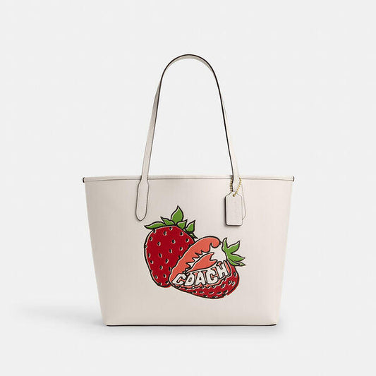 Image of Bags. Productname: City Tote Bag With Strawberry Graphic in CHALK MULTI colour by brand - Coach Outlet Australia