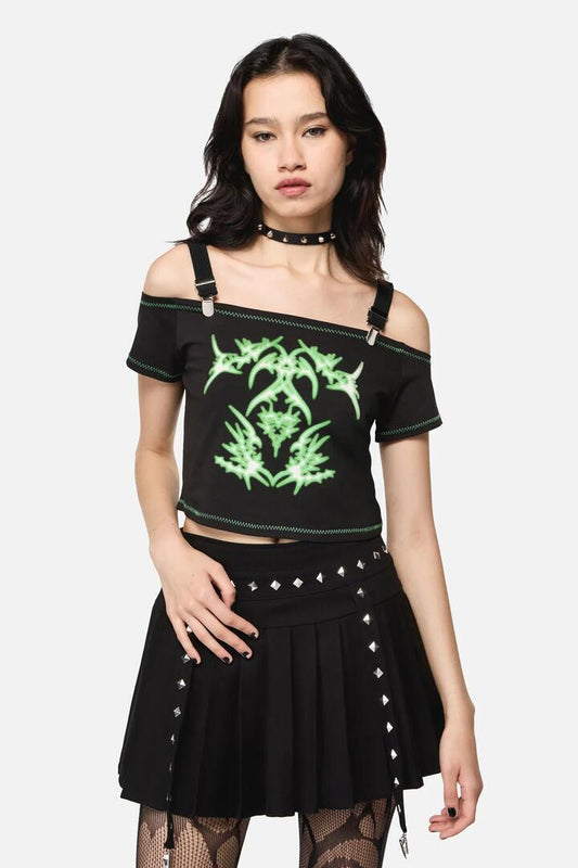 Image of a model wearing Tops. Productname: Hazardous Grunge Top in Black colour by brand - Black Friday