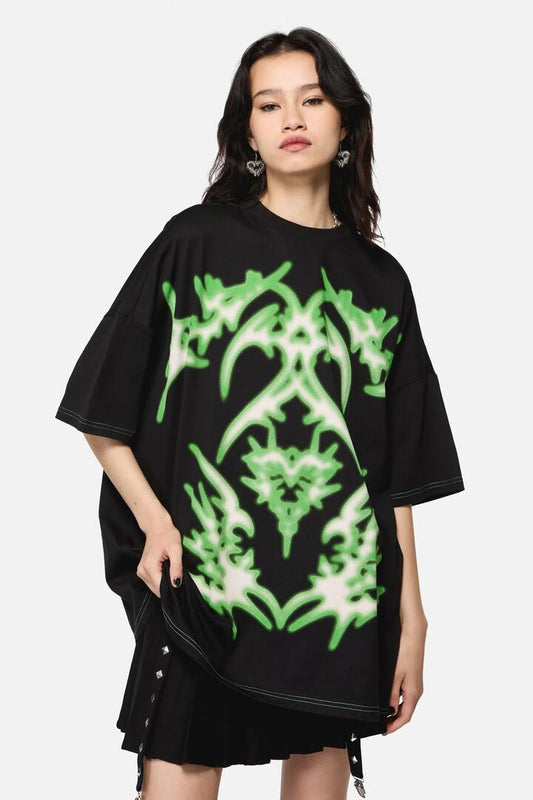 Image of a model wearing Tops. Productname: Hazardous Print OS Tee in Black colour by brand - Black Friday