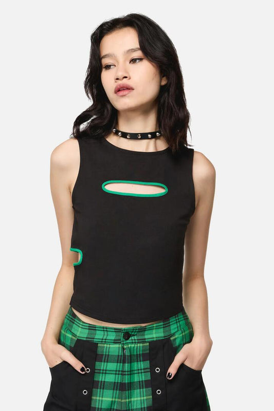 Image of a model wearing Tops. Productname: Wired Cut Out Tank in Black colour by brand - Black Friday