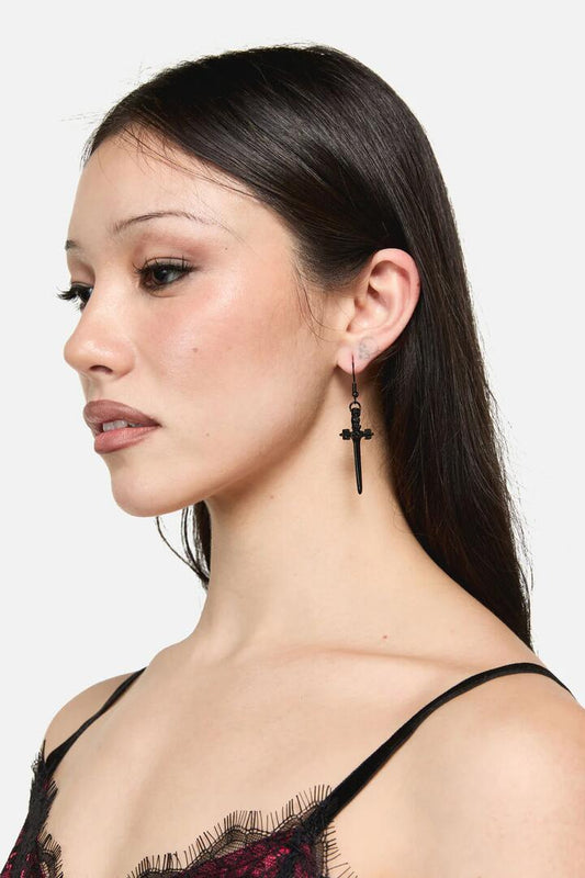 Image of Earrings. Productname: Black Sword Earrings in Black colour by brand - Dangerfield