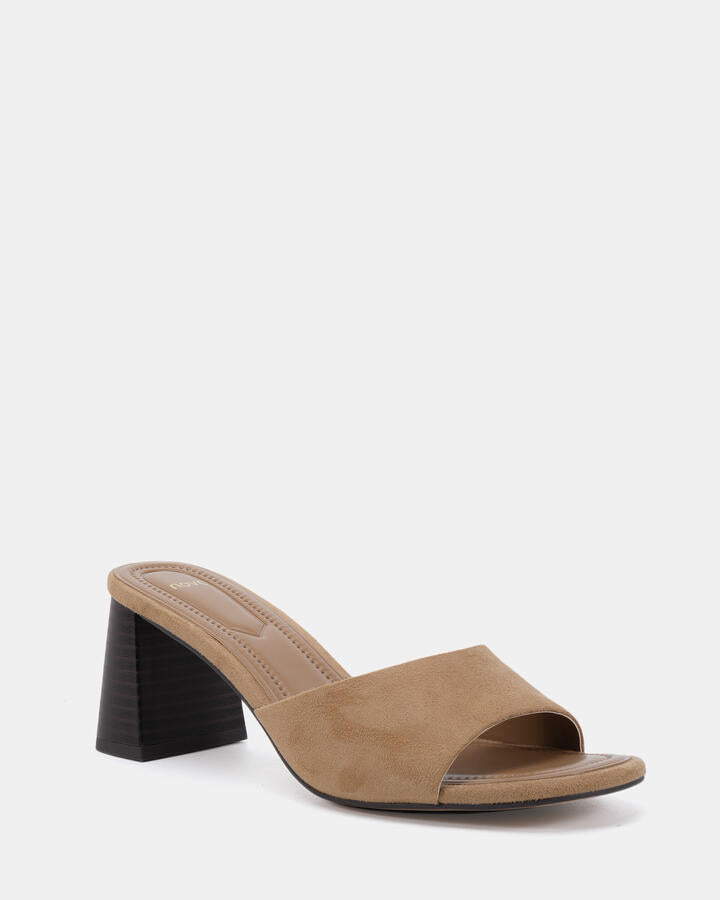 Image of Heels. Productname: Finella: Biscoff Suede - Women's Strappy - High Heel in Biscoff Suede colour by brand - Novo