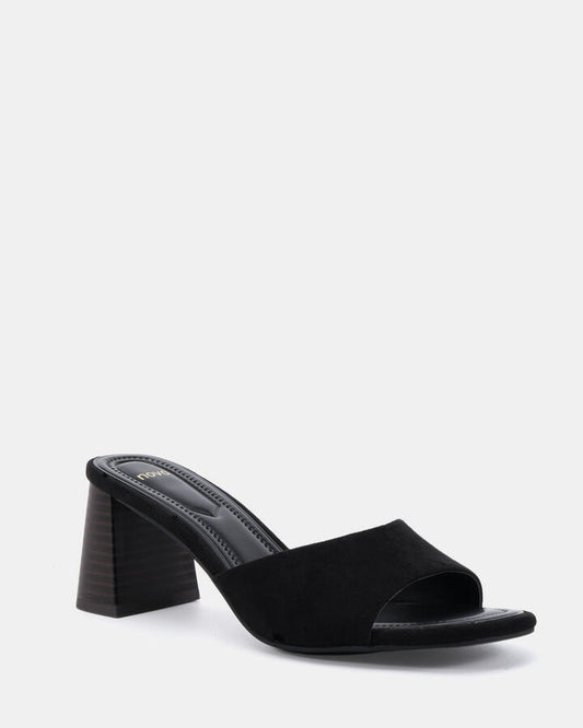 Image of Heels. Productname: Finella: Black Suede - Women's Strappy - High Heel in Black colour by brand - Novo