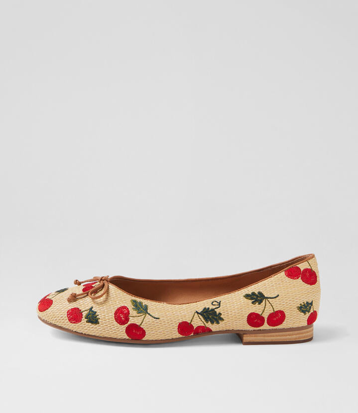 Image of Footwear. Productname: Montee Natural Cherries Fabric Ballet Flats in NATURAL&CHERRIES colour by brand - MIDAS