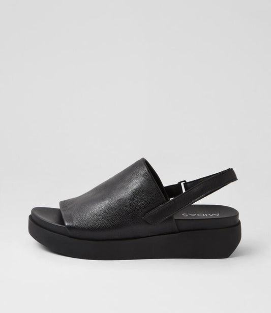 Image of Sandals. Productname: Surya Black Leather Sandals in BLACK-BLACK SOLE colour by brand - MIDAS