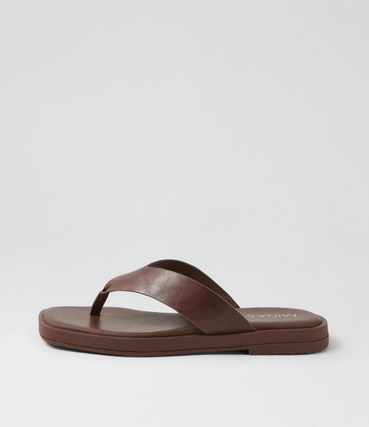 Image of Sandals. Productname: Tiamo Choc Leather Thongs in CHOC colour by brand - MIDAS