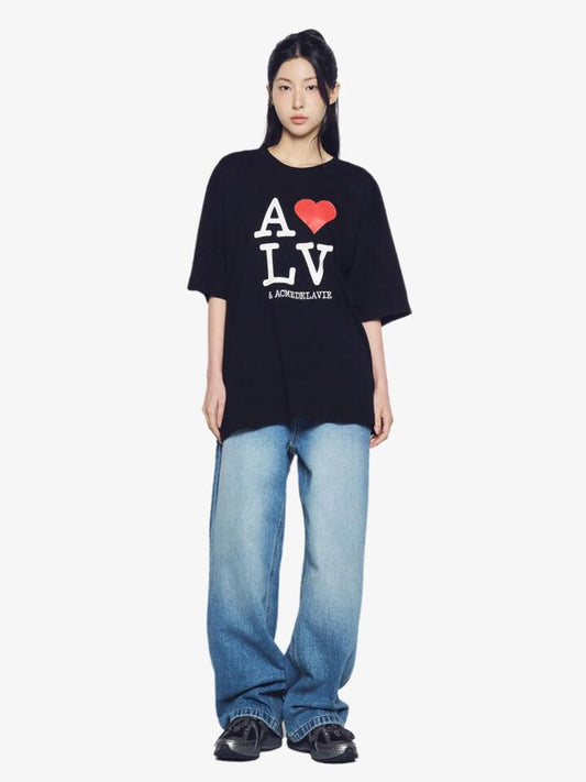 Image of a model wearing Tops. Productname: ADLV Love Adlv T-Shirt in Black colour by brand - ADLV