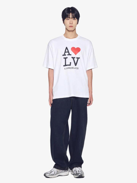 Image of a model wearing Tops. Productname: ADLV Love Adlv T-Shirt in White colour by brand - ADLV