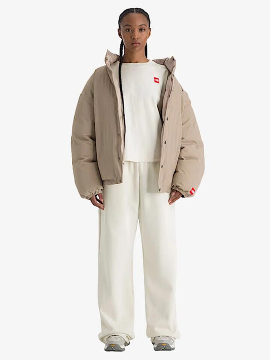 Image of a model wearing Tops. Productname: The North Face Womenâs Red Box Boxy Tee in White Dune colour by brand - The North Face