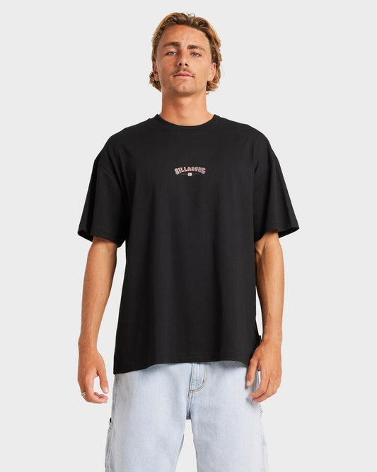 Image of a model wearing Tops. Productname: Billabong - Mens Chrome Arch Og T-Shirt - Black - in Black colour by brand - Billabong