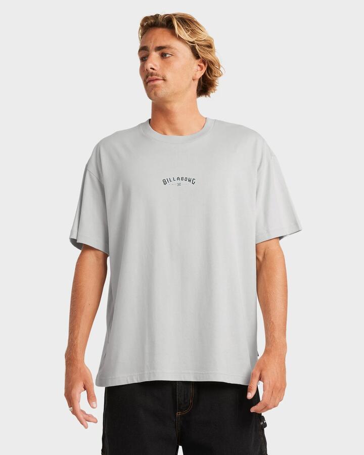 Image of a model wearing Tops. Productname: Billabong - Mens Chrome Arch Og T-Shirt - Silver - in Silver colour by brand - Billabong