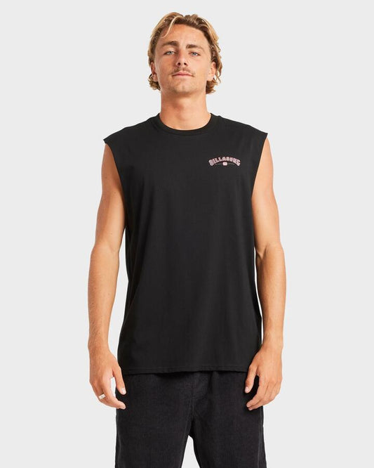 Image of a model wearing Tops. Productname: Billabong Mens Chrome Arch Muscle Black - in Black colour by brand - Billabong