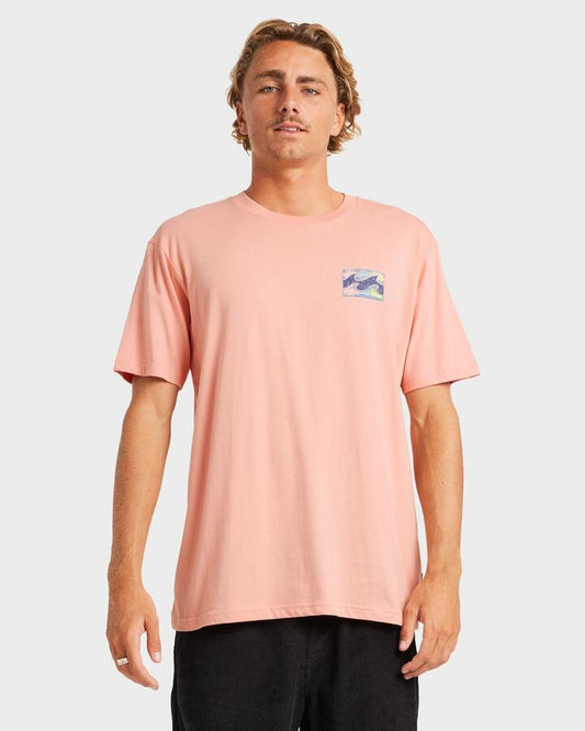 Image of T-Shirts. Productname: Billabong Mens Crayon Wave T-Shirt Peach - in Peach colour by brand - Billabong