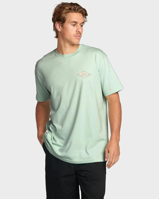 Image of a model wearing Tops. Productname: Billabong - Mens Diamond Arch T-Shirt - Seafoam - in Seafoam colour by brand - Billabong