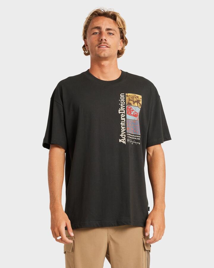 Image of a model wearing Tops. Productname: Billabong - Mens Evolve Adiv Og T-Shirt - Washed Black - in Washed Black colour by brand - Billabong