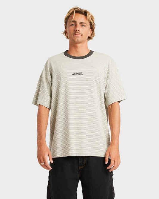 Image of a model wearing Tops. Productname: Billabong - Mens Absence Stripe T-Shirt - Chino - in Chino colour by brand - Billabong