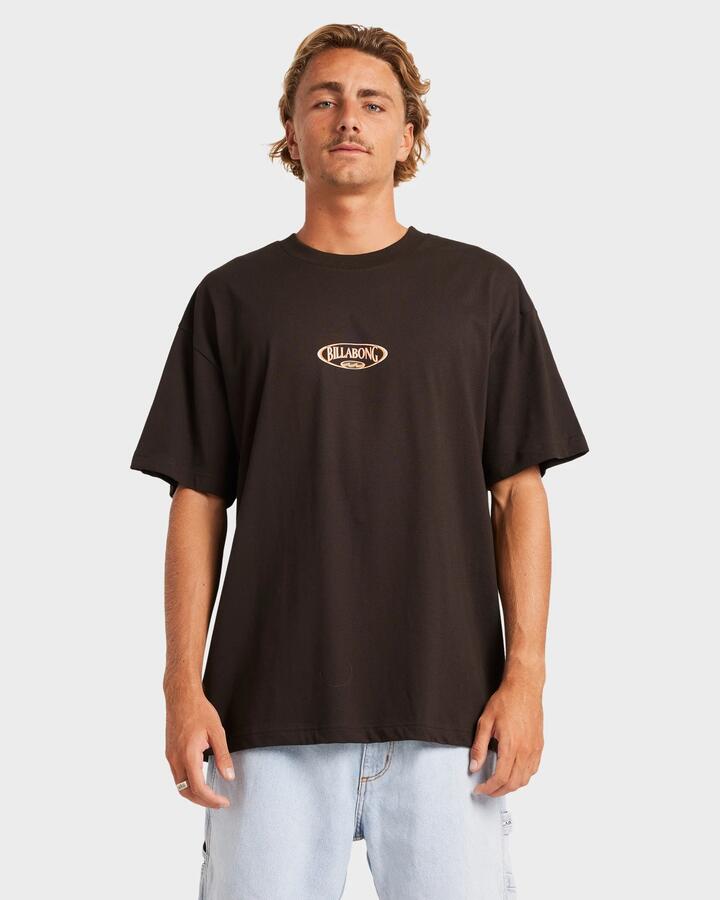 Image of a model wearing Tops. Productname: Billabong - Mens Bad Dog Og T-Shirt - Black Red - in Black Red colour by brand - Billabong