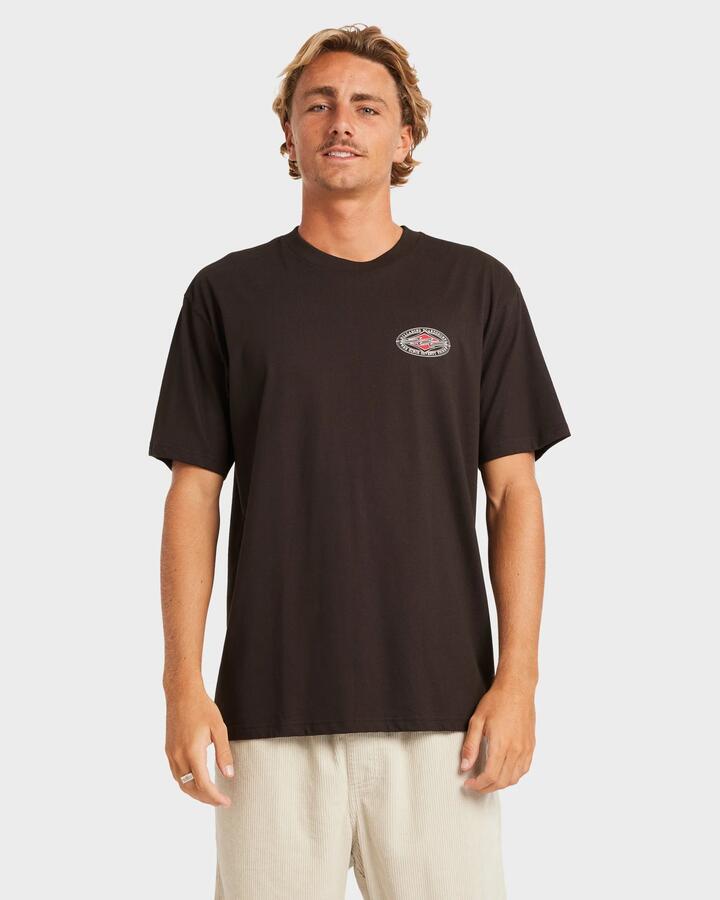 Image of a model wearing Tops. Productname: Billabong - Mens Rotor Diamond T-Shirt - Black Red - in Black Red colour by brand - Billabong