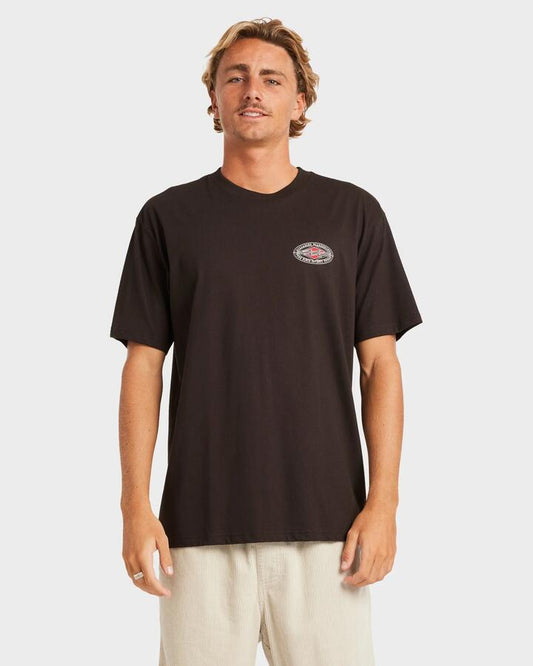 Image of a model wearing Tops. Productname: Billabong - Mens Rotor Diamond T-Shirt - Black Red - in Black Red colour by brand - Billabong